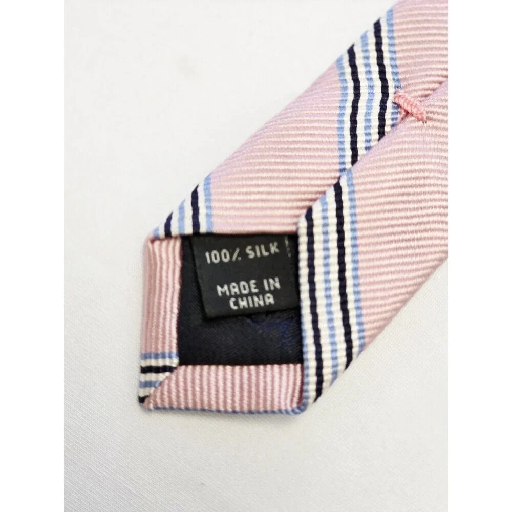 Jos. A. Bank 100% Silk Woven Striped Classic Pointed Tie Pink Blue Black